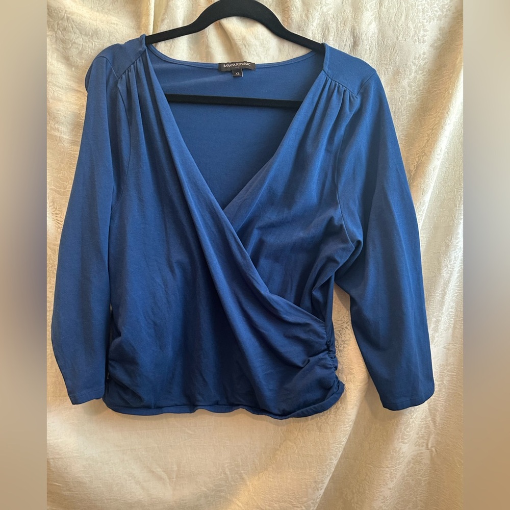 Elegant Blue Wrap Top
